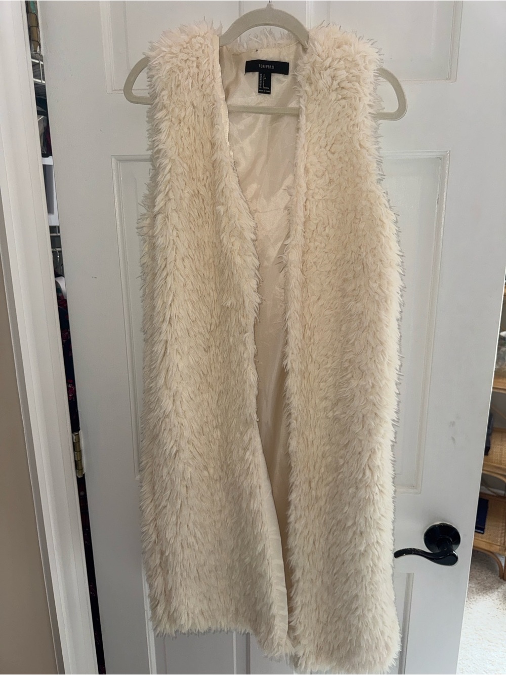 Forever 21 Cream Faux Fur Long Vest